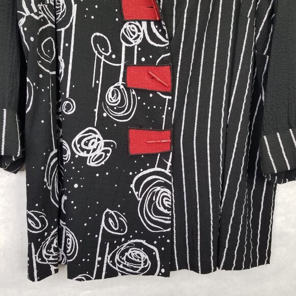 Ali Miles Woven Jacquard Button Front Jacket Women's 1X Black Red Artsy Blouse - Picture 5 of 12